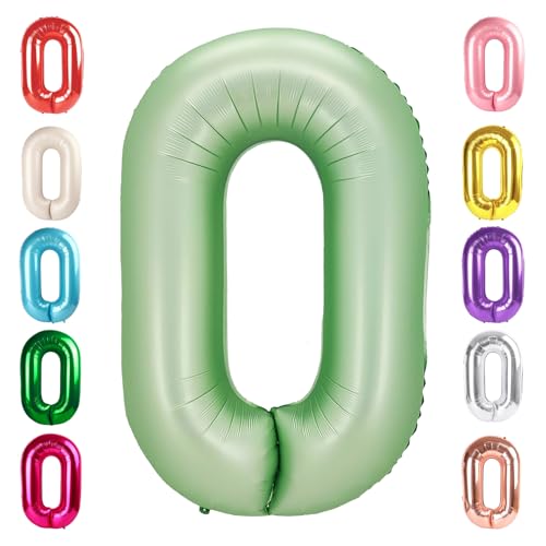 Image of Number 0 Balloon Birthday Decorations, 40In Sage-Green Balloons for Party | Eye-catching Appearance, Perfect Decorative Centerpieces, Convenient Self-sealing Structure, Widely for Various Occasions