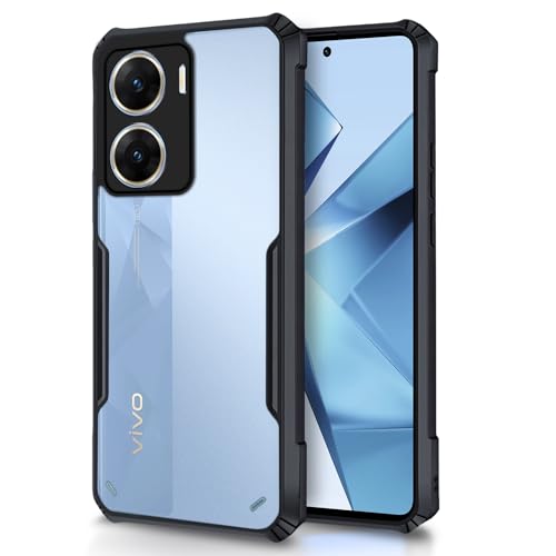 Image of Outlouders Back Cover for Vivo V29e 5G | Ultra Hybrid Transparent | Full Camera Protection | Raised Edge | Crystal Clear Bumper Case(Black)