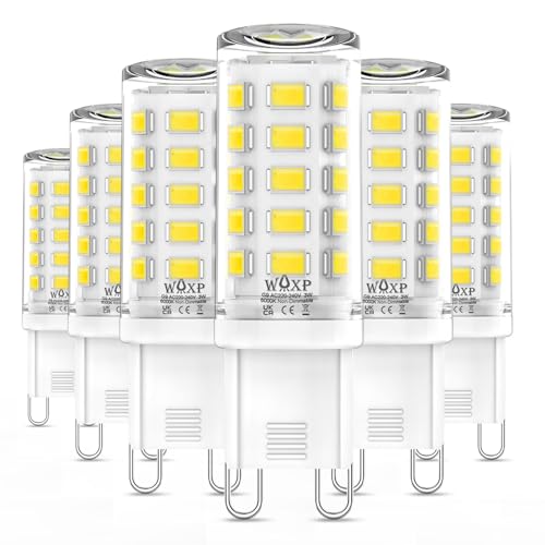 WAXP G9 LED Bulbs 3W, Cool White 6000K, 480LM, Equivalent 40W G9 Halogen Light Bulbs, No Flickering, Non-Dimmable, 6 Pack