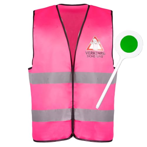 Goldschmidt Kostüm Verkehrssicherung zweideutig lustig | Neon Weste & Polizeikelle | Verkehrspolizei Verkleidung Fasching Karneval (DE/NL/SE/PL Alphanumerisch Einheitsgröße Regular Regular pink)