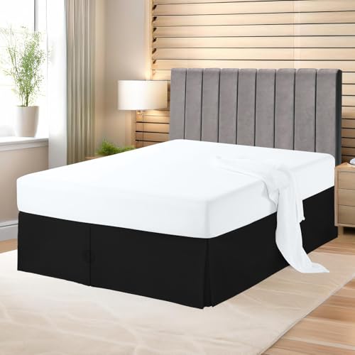 Premium King Size Bedskirt 800TC 100% Egyptian Cotton Black Bed Skirt King Size 21" Drop Length, Tailored Fit, Elegant Pleated Style - Black