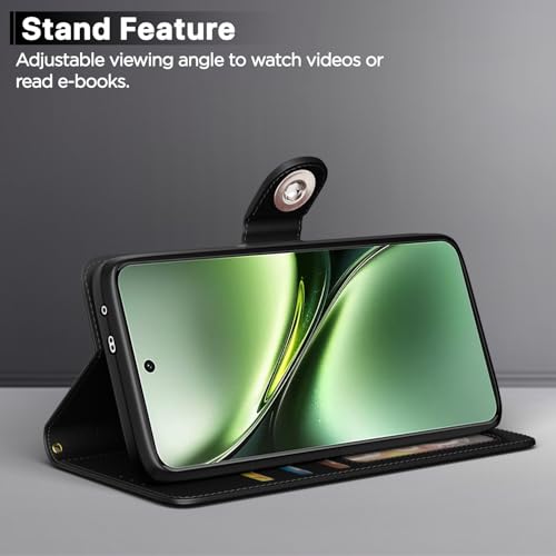 Image of Pikkme Flip Cover Leather Finish | Inside TPU with Card Pockets | Wallet Stand and Shock Proof | Complete Protection Button Flip Case for Vivo X200 5G(Black)