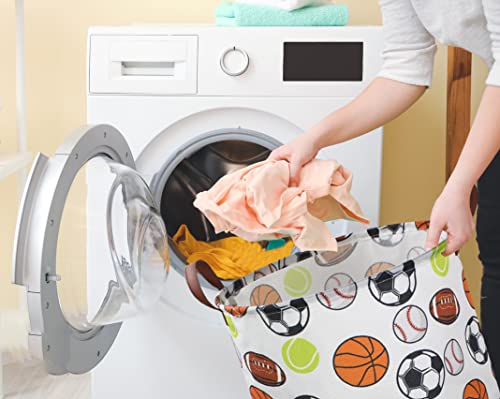 Image of Kids Laundry Basket,Basketball Laundry Hamper Collapsible Baby Storage Baskets for Boys Room Decor,Nursery Hamper,Bedroom,Toy Organizer,(Ball)