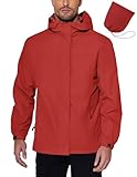 COOFANDY Mens Windbreaker Rain Jacket Waterproof Rain Coats Hooded Rainwear Fishing Rain Jacket Red For Outdoor Hiking