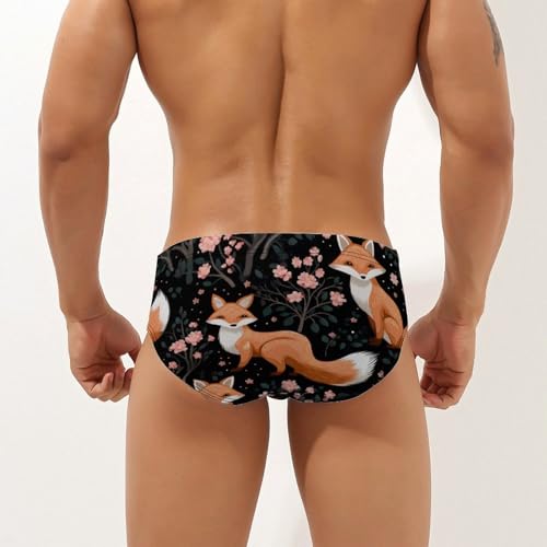 Cherry Flowers Fox Men's Swim Briefs Sexy Bikini Swimsuit Beach Shorts Underwear Low Waist2