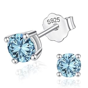 Women Silver Stud Earrings for Women Solid 14K White Gold Plated Sterling Silver Earrings For Women Birthstone Earrings CZ Earrings for Women Wife Her Girlfriend