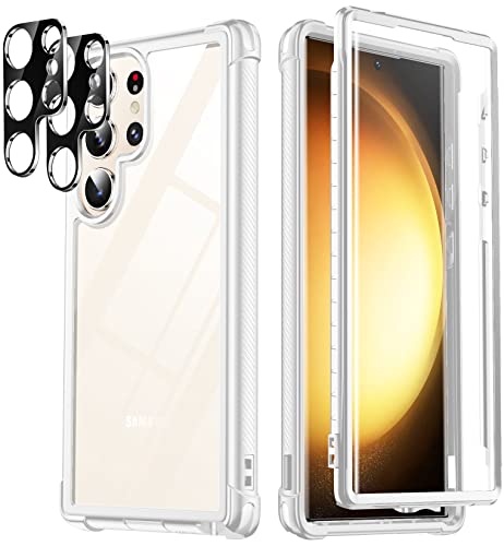 Temdan for Samsung Galaxy S23 Ultra Case, [Built-in Screen Protector]+[2Pcs Lens Protector][Touch Sensitive][Anti-Scratch][Military Grade Shockproof] Full Body Protection Case for S23 Ultra 5G,White