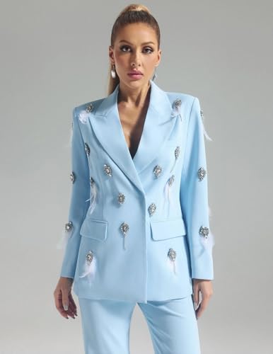 BELLA BARNETT Blue Womens Suits 2 Piece Set Diamond Blazer Set Casual 2 Piece Set2