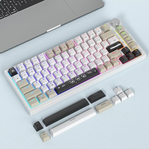 Image of Owpkeenthy 75% Keyboard, 82 Key Gasket Mounted Mechanical Gaming, Wired RGB Backlit NKRO Compact Hot Swappable Keyboard with Volume Knob for PC Laptop (82 Gray White)