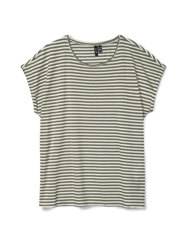 VERO MODA Women's VMAVA Plain SS TOP Stripe GA JRS NOOS T-Shirt, Laurel Wreath/Stripes:Pristine, S
