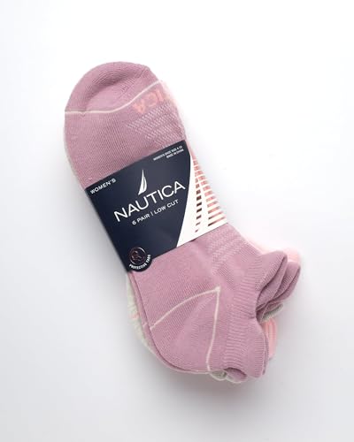 Image of Nautica Womens No Show Socks Moisture Wicking Low Cut Athletic Socks 6 Pack | Moisture Wicking Dri-Motion Fabric, Cushioned Key Areas, Banded Arch Support, No Show Low Cut, Shoe Size 4-10