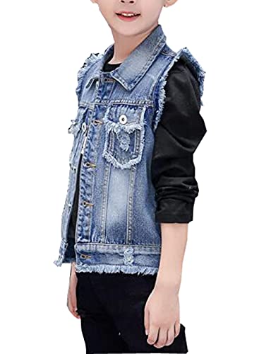 MYtodo Boy's Solid color Denim Vest Kids Casual Sleeveless Jean Jacket3