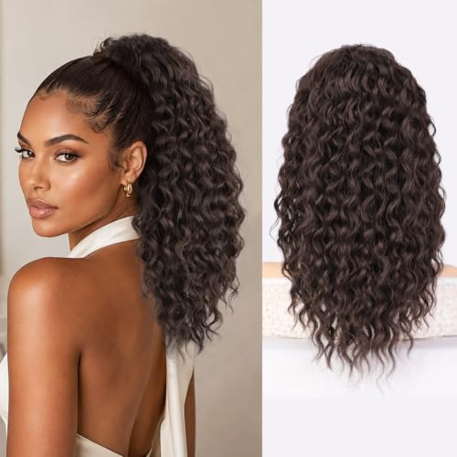AISI BEAUTY Brown Ponytail Extension Curly Drawstring Ponytail for Women