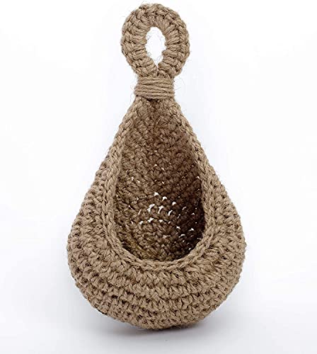 Medium Jute Hanging Basket Wall planters-Wall Planter, Teardrop Hanging Baskets for Plants Succulent Wall Decor, Hanging Herb Pot Holder 4 inch outside diameter for in/Outdoor Fence Planter