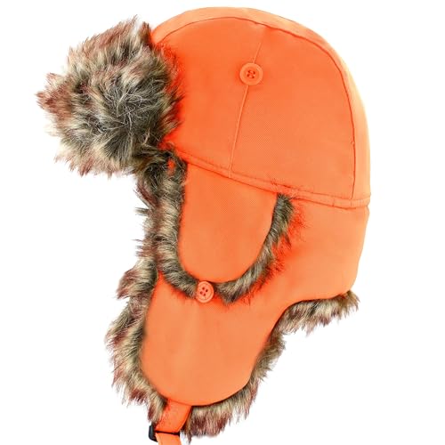 Image of Faux Fur Safety Reflective Aviator Trapper Hat Snow Ski Trooper Winter Cap