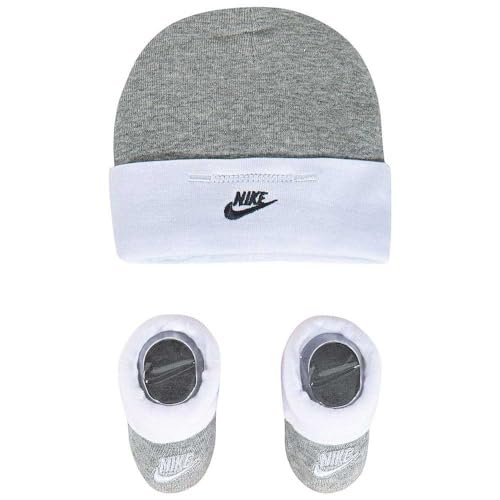 NIKE Children's Apparel Baby Hat and Booties 2-Piece Set, Grey/White, 0/6M