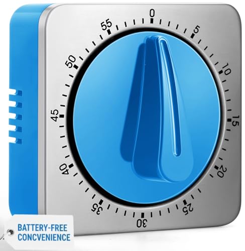 Kitchen Timers, Timer Da Cucina Con Allarme Forte, Non Richiede Batterie, 100% Meccanico - Retro Magnetico, Squisito Corpo in Acciaio Inossidabile - Promemoria Conto Alla Rovescia - Argento (Blu)