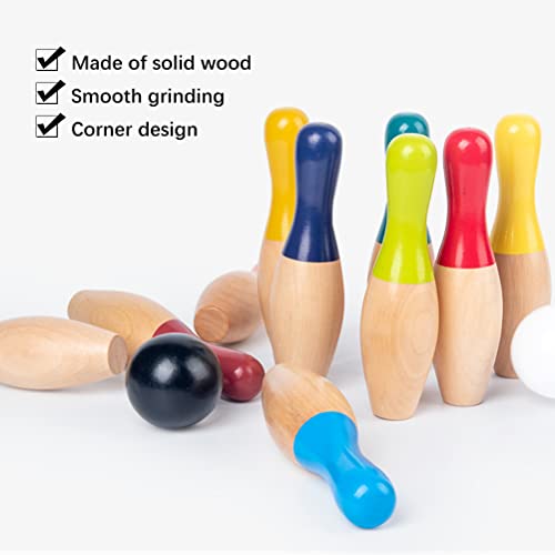 Foto von Bagima Bowlingspiele Kegel 25 * 20 * 10 Rasen-Bowlingspiele Holz-Hinterhof-Kegelspiel-Set mit 10 Kegeln, 3 Bällen und Netztasche für Kinder, Erwachsene, Drinnen und Draußen