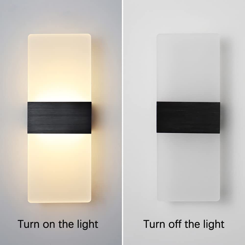 Akrylowy kinkiet ścienny LED, 12 W, ciepła biel, 3000 K, nowoczesne lampy ścienne do sypialni, korytarza, schodów, salonu