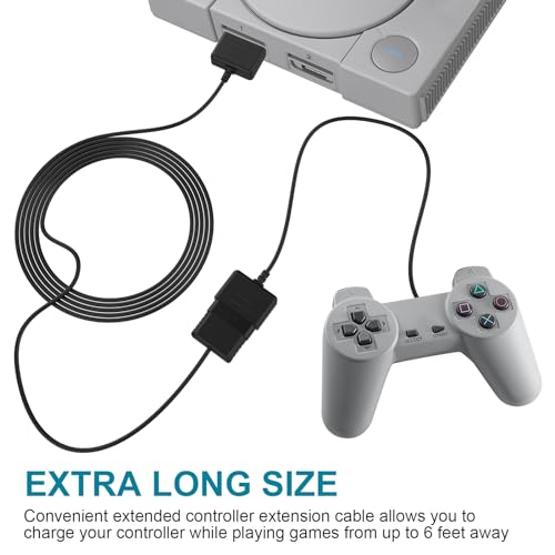 PS2 Controller Extension Cable Compatible with Sony PlayStation 2, PS2, PS1 Game Console, 6ft
