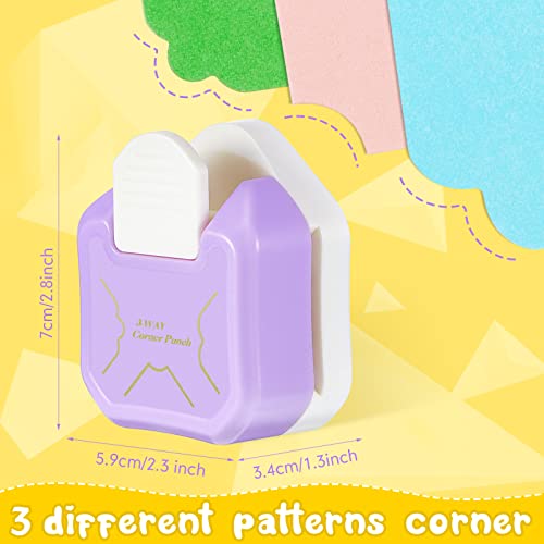 Creative Pattern Corner Punch 2 Pcs 3 In 1 Corner Cutter 3 Shapes Hole Punch Paper Pattern Cutter Craft Corner Punch Rounder For Crafting, Scrapbooking Supplies, Business Card, Photo (Yellow, Purple) #TOP1