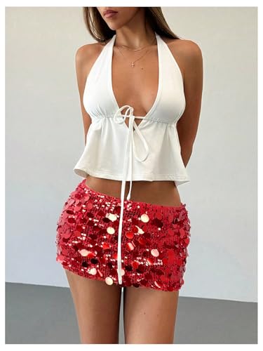 Image of Floerns Women's Sequin Low Waist Mini Skorts Night Out Skirt Shorts