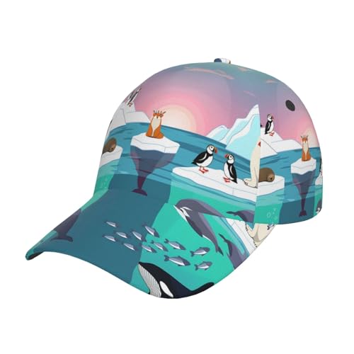 Fashionable Baseball Cap Unisex Adult Colorful Wildlife Life Arctic Art Dad Hat for Camping Baseball Outdoor Activities, Relaxed Fit Sun Hat Foldable Streetwear