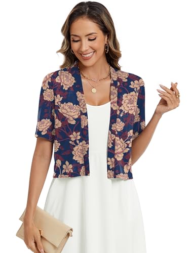 Image of Heymoments Women Thin Shrugs Short Sleeve Lightweight Cropped Tops Open Front Knitted Cardigan for Dress Summer Bolero