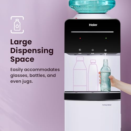 Image of Haier Hot, Cold, Water Dispenser with Cooling Cabinet, Floor Standing Water Dispenser (Black & White) Pro Series-HWD-3MPFMR