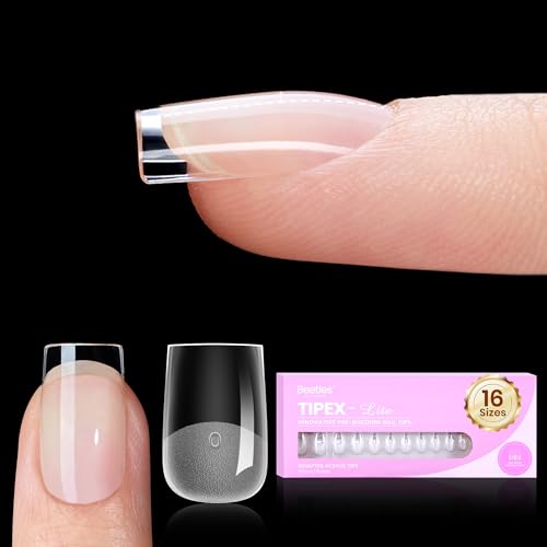 Beetles Tipex Lite Instant Apex Nail Tips XS Square No Builder Gel Needed 16 Sizes 00-14 for DIY Salon-look Extensions