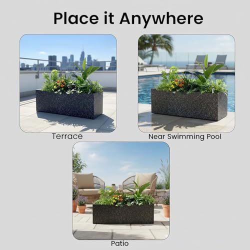 Image of Go Hooked Rectangular Planter Pot Combo Recta R (36 Inch & 24 Inch) | Large Polymer Indoor Outdoor Pots with Drainage | UV-Weather Resistant Flower Pot for Balcony Garden Home Office Decor (Black)