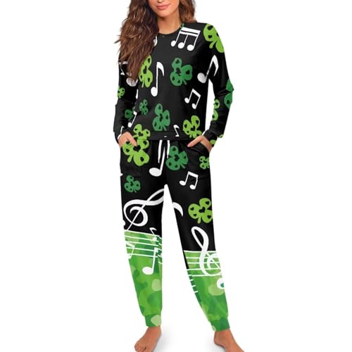 Image of Womens Lounge Set Long Sleeve Soft Pajama Sets Casual 2 Piece Pj Outfit Crewneck Sleepwear with Pockets Plus Size