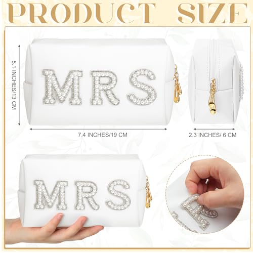 Image of Xtinmee Personalized Initial Wedding Bride Slipper Mrs Pearl Letter Makeup Bag Bachelorette Party Bridal Shower Wedding Gifts(P)