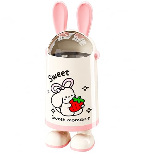 Image of Kriva Large Capacity Rabbit Ears Trash Bin | Double-layer Creative Cute Cartoon Plastic Garbage Can for Outdoor & Home Recycling Use | Waste Dustbin For Bathroom Storage (Pink, 1Pc)