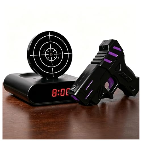 Gun Alarm Clock with Shooting Game Interactive Target Digital Alarm Clock for Heavy Sleepers Personalized LED Display with Recordable Sound Fun Wake Up Gift for Kids Adults Bedroom Office (Black)