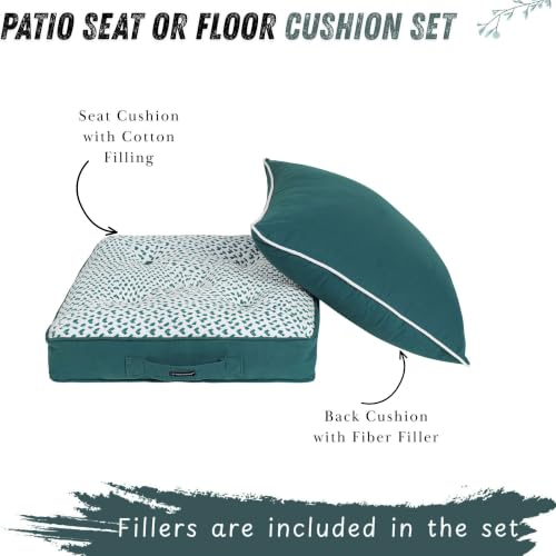 Image of Peacock Woven Quilted Floor Cushion Set 60x60x10 CM with Fillers & Back Cushion, Large Size for Seating, Patio Seat, Meditation, Yoga, Pooja, Guests, Living Size 24x24x4 Inch