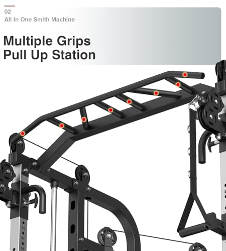 DONOW Smith Machine with Weight Stacks, Multi Function Home Gym System Training Power Cage Squat Rack Dual Cable Crossover Machine All in One