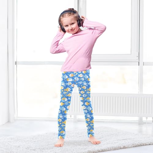 KLL Cartoon Fish Boy Blue Little Girls Legging Soft High Waisted Pants Sports4