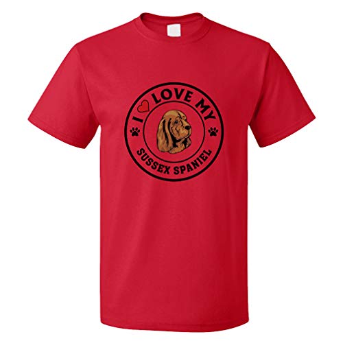 Custom Funny Graphic T Shirts for Men I Love My Sussex Spaniel Dog Style A Cotton Top Red Design Only 2X Large