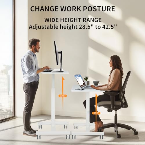 YSSOA Mobile Small Standing Desk - Rolling Desk with Adjustable Height and Lockable Wheels, Sit-Stand Laptop Table, Portable Computer Workstation, White