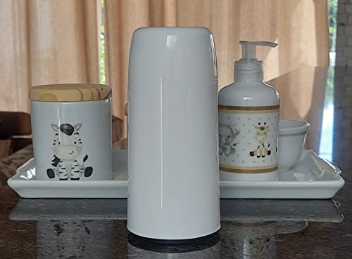 Kit higiene bebê Safari 6 peças - Bandeja, potes, porta álcool e molhadeira - Peças Porcelana Tampas
