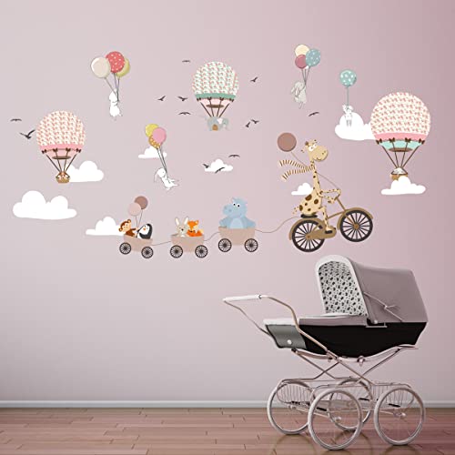 Children's Wall Stickers - Baby Room Decoration - Children's Bedroom Wall Sticker - Animals and Hot Air Balloons - H90 x L60 cm - Image 3