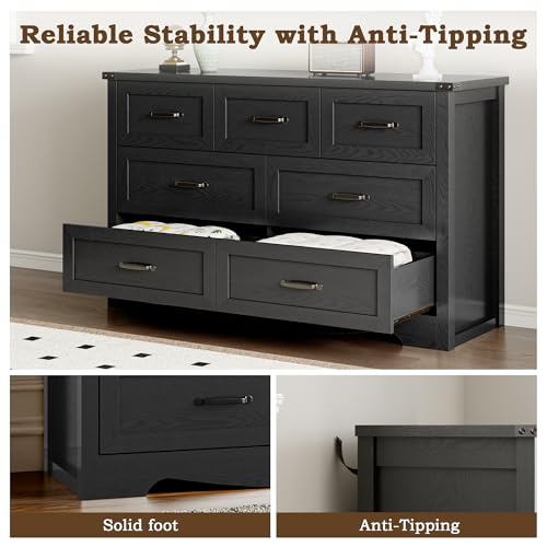 Image of BORNOON 7-Drawer Dresser for Bedroom, Modern Wooden Chest of Drawers with Metal Handles, Anti-Tipping Design, Sturdy and Stable Storage Organizer for Living Room, Entryway, Home Office