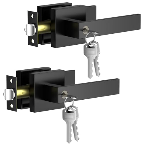 Poignées de porte avec serrures à clés identiques lot de 2 finitions noir mat