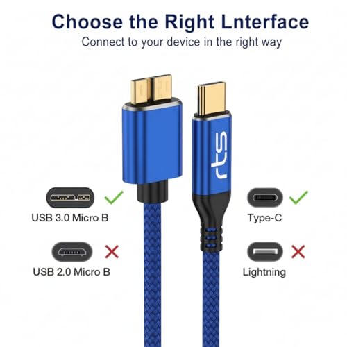 Image of rts Type-C to Micro B External Hard Disk Drive HDD Cable (50CM) Micro B to USB C Cord 10Gbps USB C to Portable Hard Disk Cable Compatible for WD Seagate Hitachi Buffalo, LaCie, iPad /Tablet, iPhone 15