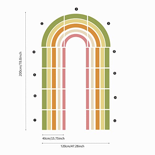 Liveinurban Original Hand Drawn Leather Peel And Stick Large Watercolor Boho Rainbow Wall Mural, Mid Century Modern Rainbow Wall Decals For Bedroom Living Room Decor, Olivedrab Arch Rainbow #TOP2