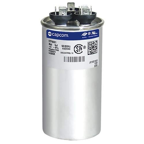 Genteq Replacement Dual Capacitor Round Fits Service First CPT00659 / CPT-0659 - 30 + 5 uF MFD x 440 VAC # C4305R / 97F9981