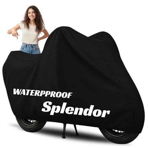 Image of 100% Waterproof Splendor Bike Cover | Polyester Body Cover for Rain & Sun | UV Protection, Dustproof, Scratch Resistant, Windproof, Heat Resistant, Vehicle Specific Fit (Black)
