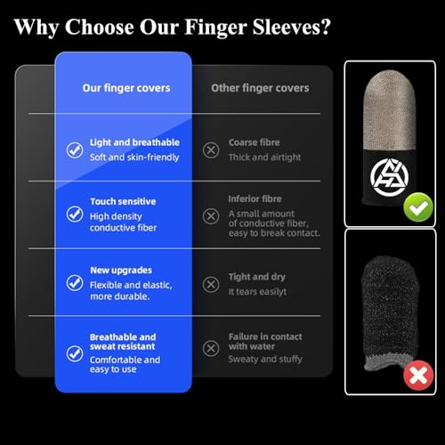 10 Pcs Gaming Finger Sleeves - PXIRQ Breathable Sweatproof Touchscreen Gamer Thumb Gloves, High-Sensitive Silver Fibers Mobile Game Finger Covers for PUBG/Knives Out/Call of Duty Mobile