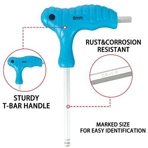 Dytert 20-piece T-Handle Allen Hex Key Wrench Set, Long Arm Ball-head Design, Metric (2mm-10mm), Imperial (3/32"-3/8")